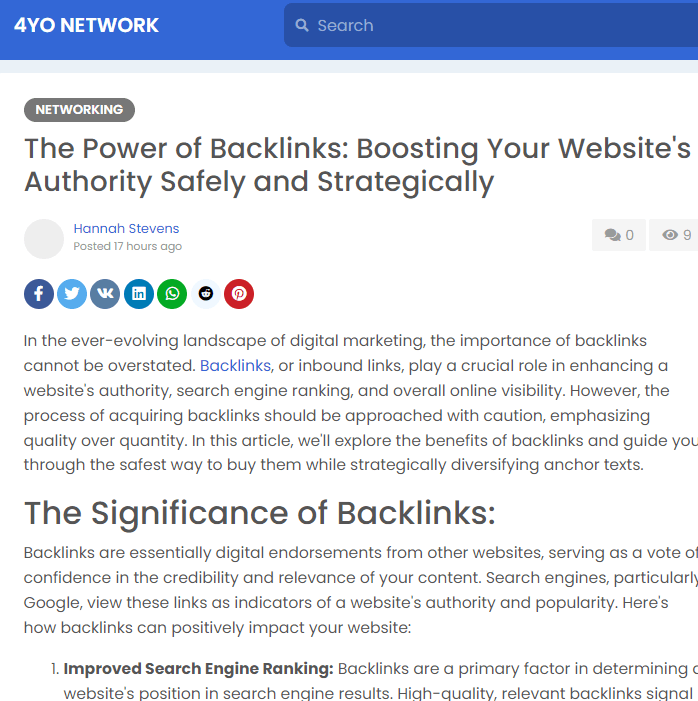 Backlinks For Sale showing an example of the guest posts that we do at Rankers Kiosk