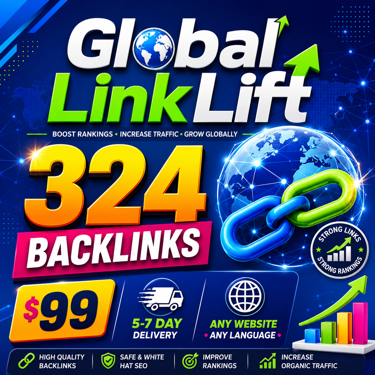 Image shows service to buy 324 strong backlinks from Rankers Kiosk SEO service