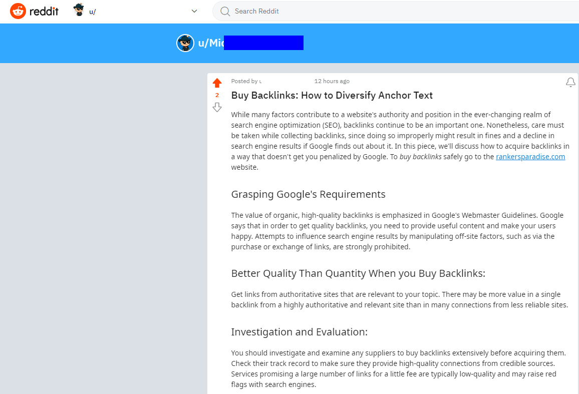 Rankers Kiosk Buy Backlinks Reddit Example Post