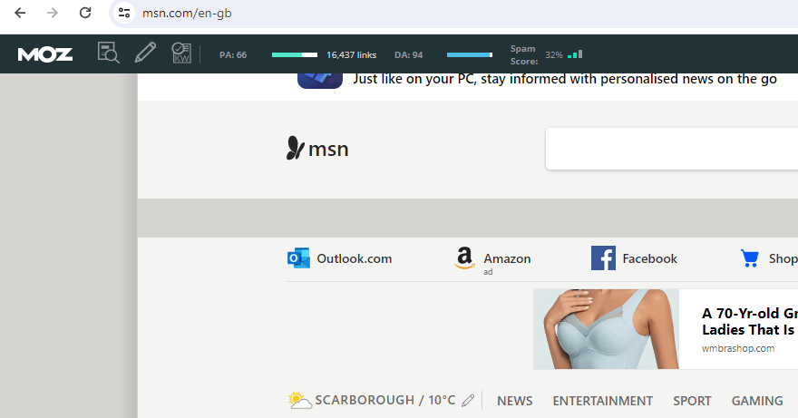 Good MOZ SEO metrics for msn.com