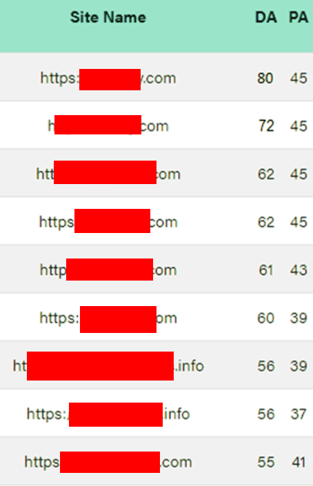 Our PBN MOZ Metrics