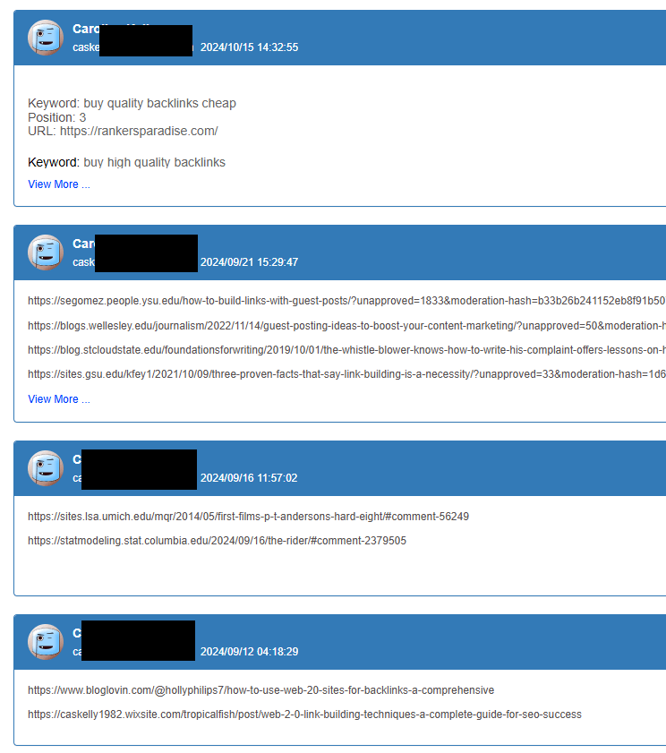 The image shows what the Rankers Kiosk SEO dashboard looks like for backlink reports and keyword rank tracking