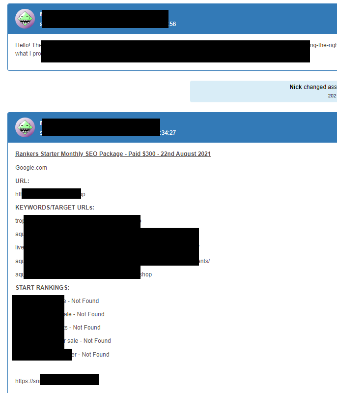 At the start of the process we record keyword rankings