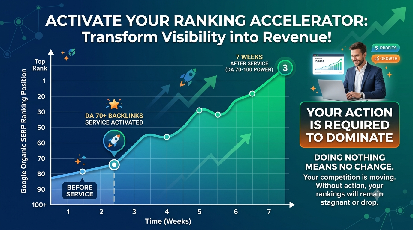 Keyword ranking improvement graph showing Google SERP movement after using DA 70+ authority backlinks service.