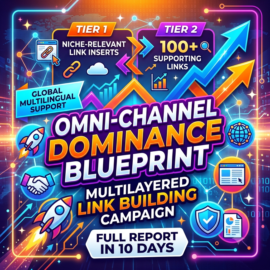 SEO Blueprint graphic showing Tier 1 niche-relevant inserts and 100+ supporting links for ranking dominance.